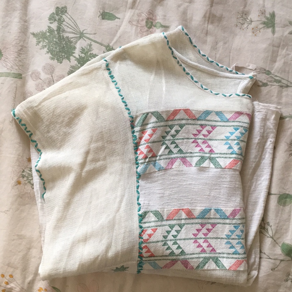 Free people short sleeve embroidered swing top